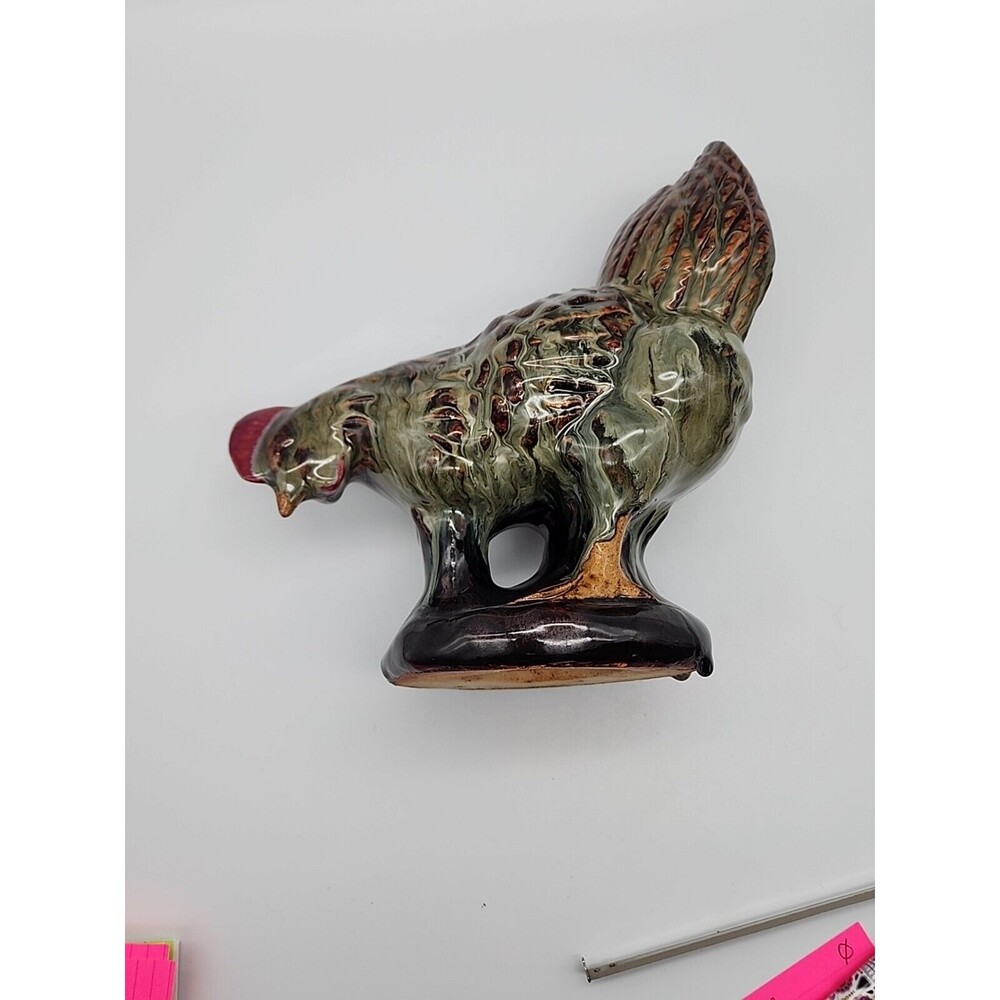 Vintage Terracotta Pottery with Wild Glaze Pecking Chicken Figure - Picture 7 of 12